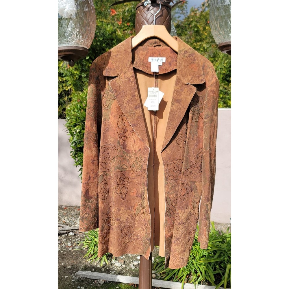 Vtg Coldwater Creek Suede Leather Floral Beaded Jacket